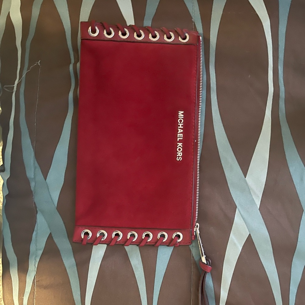 Micheal kors Red clutch silver hardware